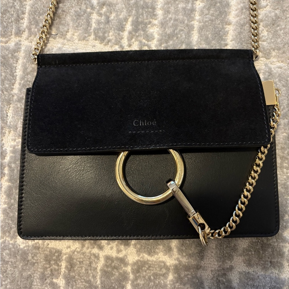 Chloé Black Leather and Suede Small Faye Crossbody